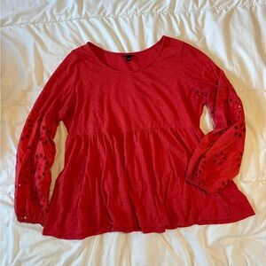 Red Eyelet Babydoll Blouse